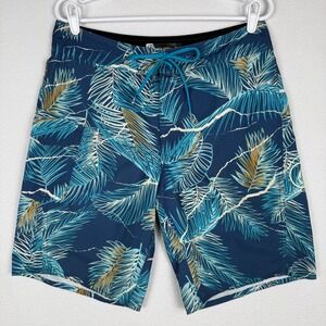 Volcom Mens 32 Board Shorts Navy Blue Tropical Palm Leaf Print Swim Trunks